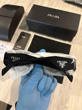 Prada Black Logo Sunglasses for Men - Glossy Black Frame